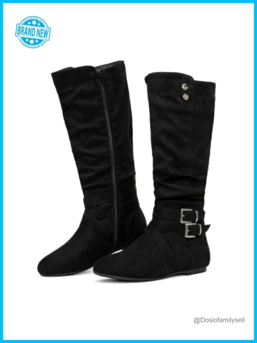 Faux Suede Mid Calf Slouchy Flat Boots Round Toe Side Zip